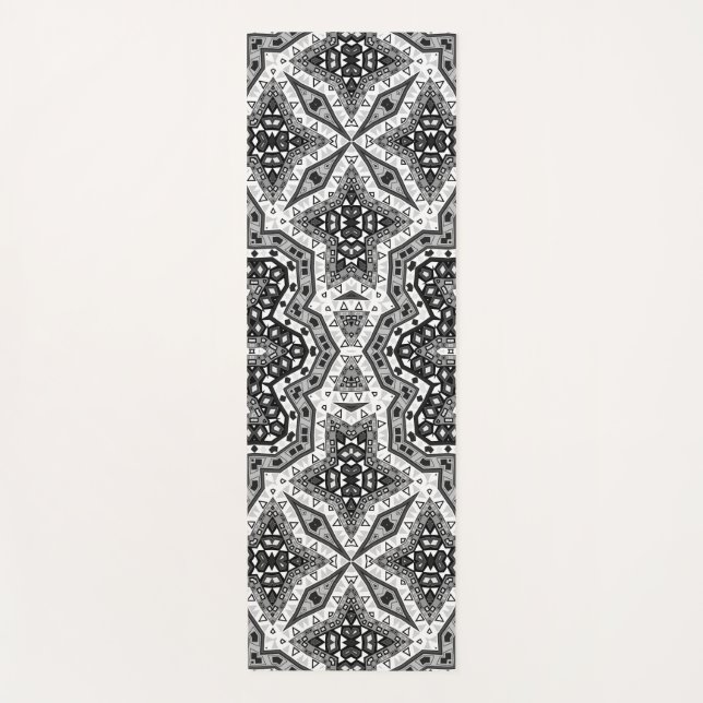 Black white mandala, kaleidoscope, round ornament yoga mat (Front)