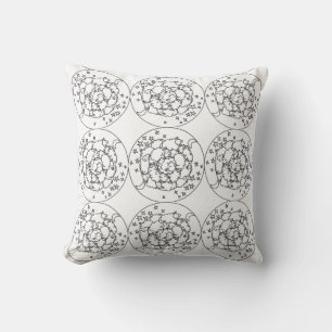 Black White Mandala Sheep and Stars Pattern Pillow