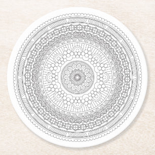 Black & White Mandala v3 Round Paper Coaster