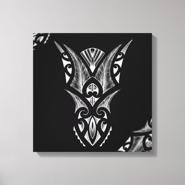 Black/white Maori tattoo design with feathers Canvas Print (Front)