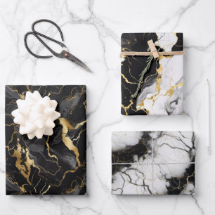 Black White Marbel Pattern Wrapping Paper Sheets