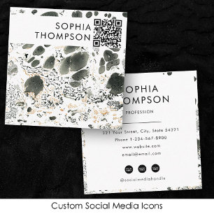Black & White Marble Abstract QR Code Social Media Square Business Card