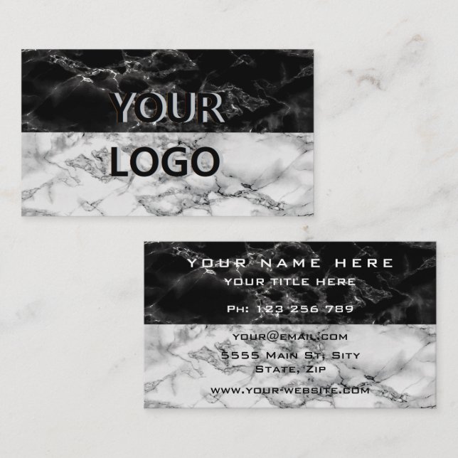 Black White Marble Business Card Design Your Own (Front/Back)