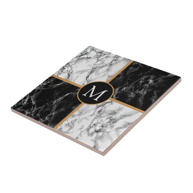 Black White Marble Ceramic Tile Personalised (Side)