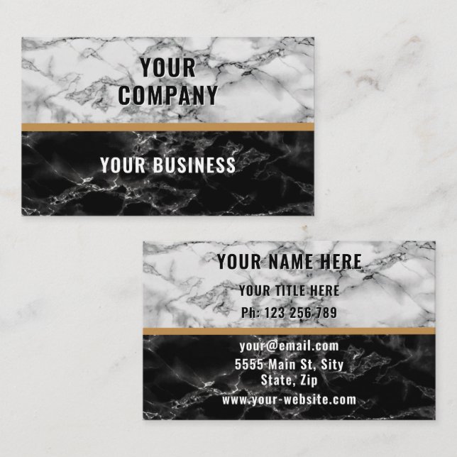 Black White Marble Custom Business Cards Example (Front/Back)