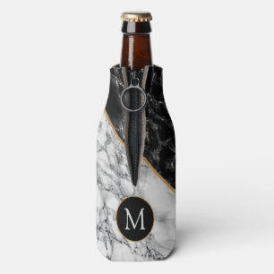 Black White Marble Custom Letter Bottle Cooler