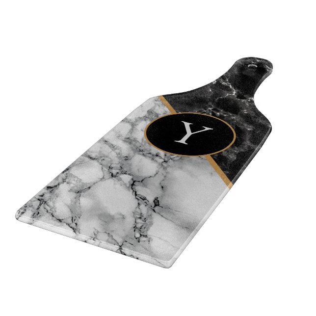 Black White Marble Cutting Board Custom Letter (Corner)