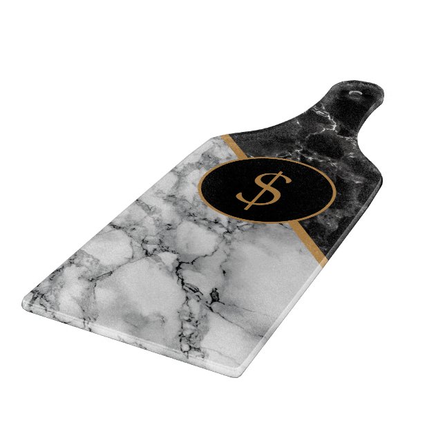 Black White Marble Cutting Board Personalised (Corner)
