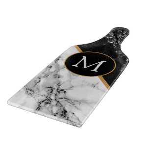 Black White Marble Cutting Board with Your Letter