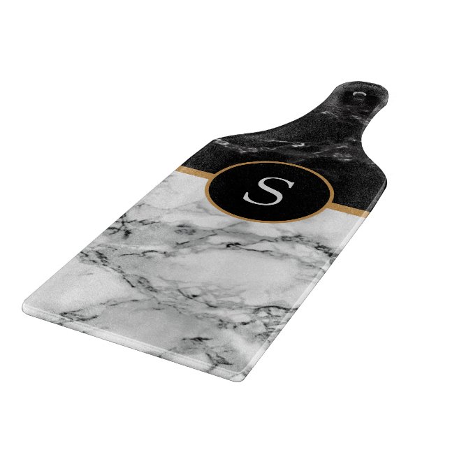 Black White Marble Cutting Board Your Letter Gift (Corner)