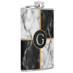 Black White Marble Flask Personalised Your Letter