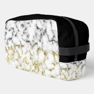 Black white marble gold faux sparkle bling dopp kit