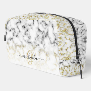 Black white marble gold sparkle bling Monogram Dopp Kit
