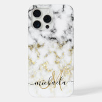 Black white marble gold sparkle bling Monogram