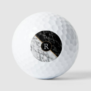 Black White Marble Golf Balls Custom Letter