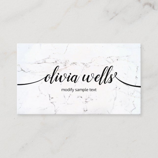Black White Marble  Handwritten Script Calligraphy Business Card (Front)