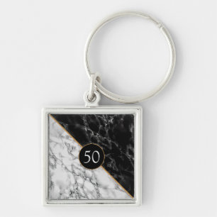 Black White Marble Keychain - Your Age - Years