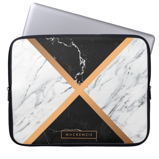Black & White Marble Laptop Sleeve (Front)
