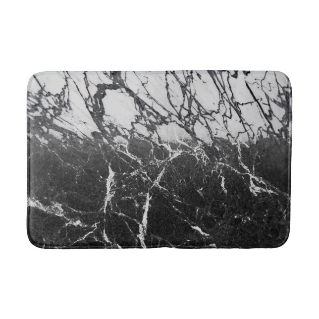 Black & White Marble Modern Glam Trendy Bath Mat (Front)