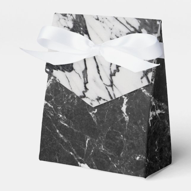 Black & White Marble Modern Glam Trendy Party Favour Box (Front Side)