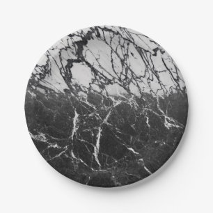 Black & White Marble Modern Glam Trendy Party Paper Plate