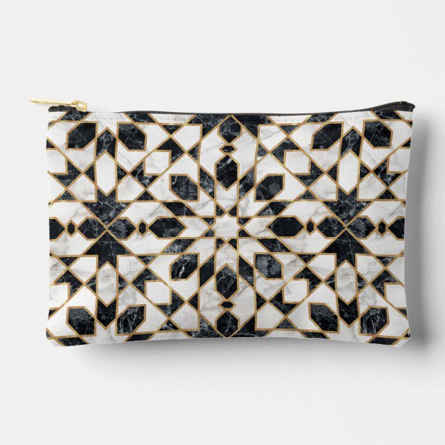 Black & White Marble Moroccan Mosaic Accessory Pouch (Front)
