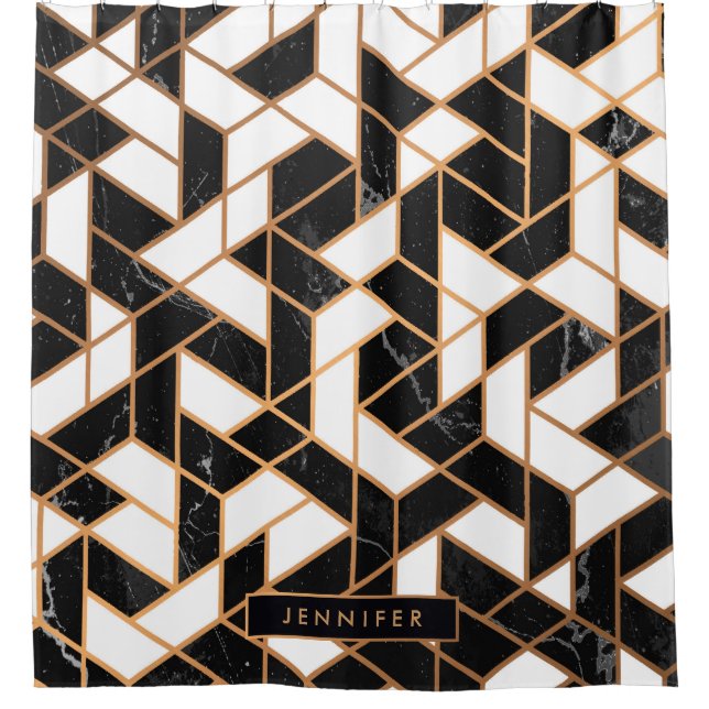 Black & White Marble Mosaic Shower Curtain (Front)