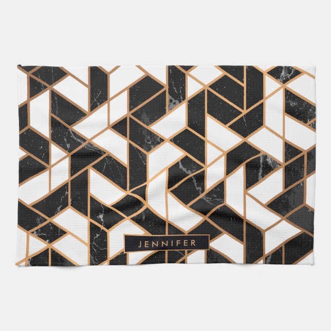 Black & White Marble Mosaic Tea Towel (Horizontal)