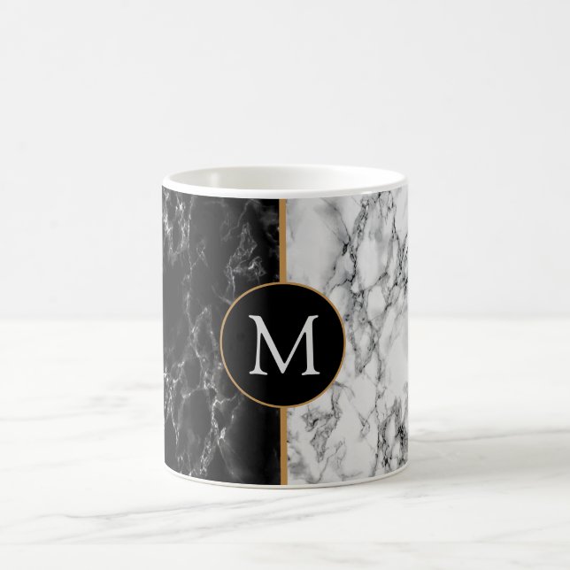 Black White Marble Mug Gift Custom Your Letter (Center)