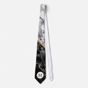 Black White Marble Neck Tie Personalised Letter 