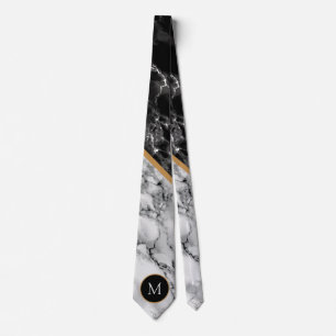Black White Marble Neck Tie - Your Letter - Number