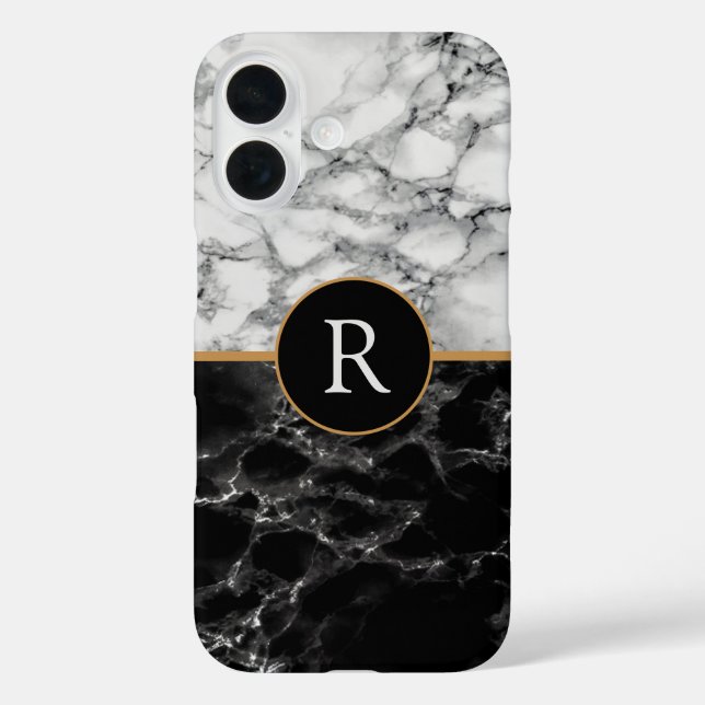 Black White Marble Personalised iPhone Case (Back)