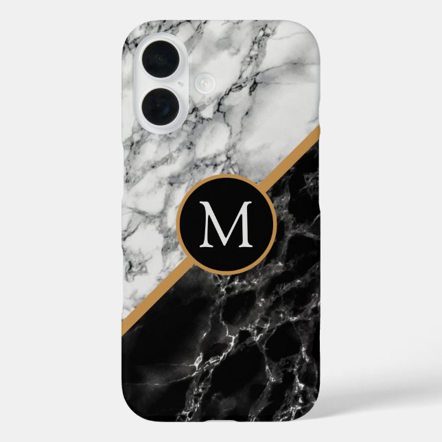 Black White Marble Personalised Letter Monogram Case-Mate iPhone Case (Back)