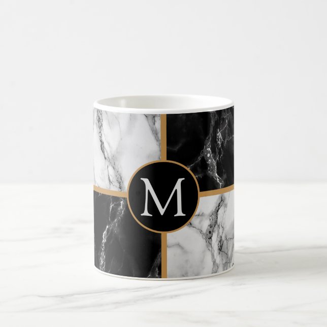 Black White Marble Personalised Your Letter Mug (Center)