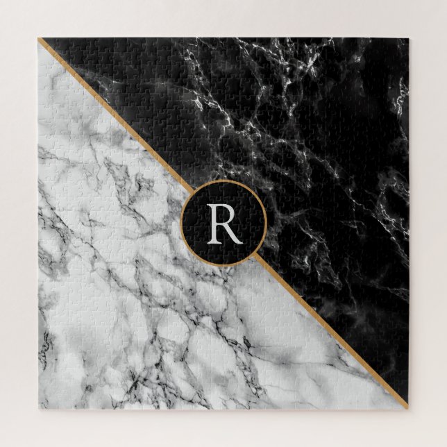 Black & White Marble Puzzle - Your Letter / Age (Vertical)