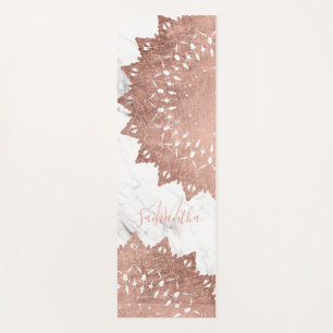 Black white marble rose gold boho mandala monogram yoga mat