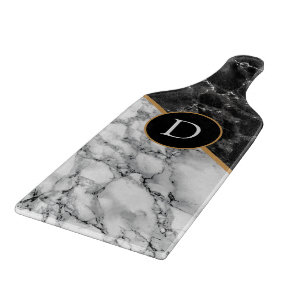 Black & White Marble Stone - Add Letter / Age Cutting Board