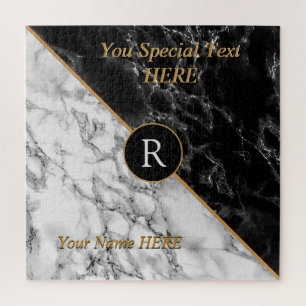 Black & White Marble Stone - Add Letter / Age Jigsaw Puzzle