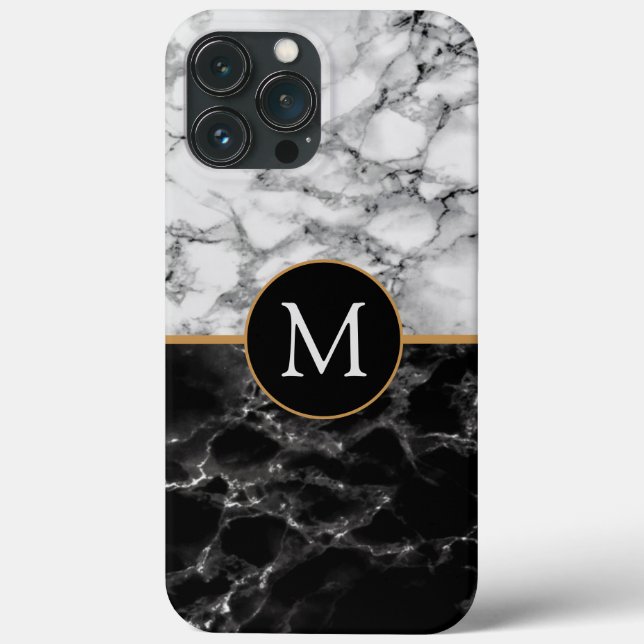 Black & White Marble Stone - Add Letter / Year Case-Mate iPhone Case (Back)