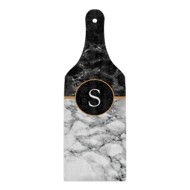 Black & White Marble Stone - Add Letter/ Year Cutting Board (Front)