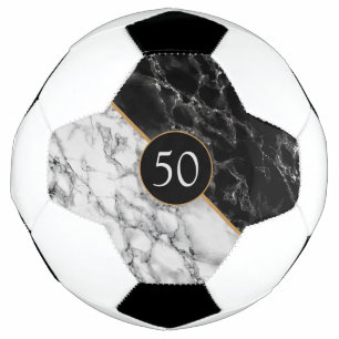 Black & White Marble Stone - Add Your Age / Year Soccer Ball