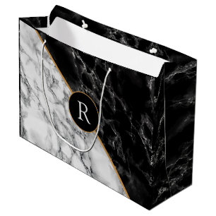 Black & White Marble Stone - Add Your Letter / Age Large Gift Bag