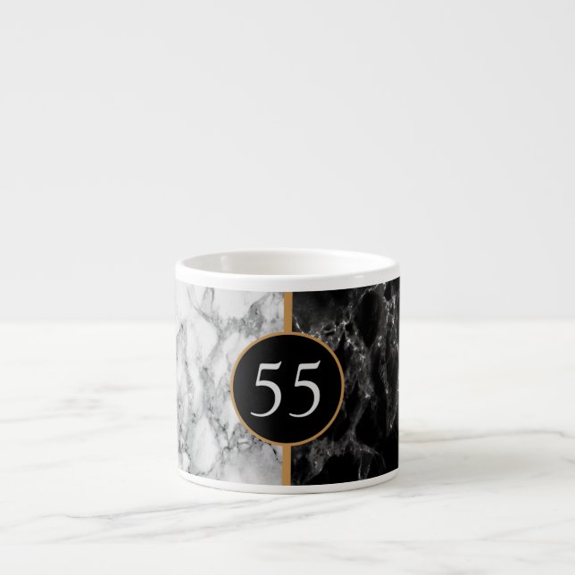 Black & White Marble Stone - Add Your Years / Age Espresso Cup (Front)