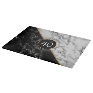Black & White Marble Stone - Your Age / Letter Cutting Board