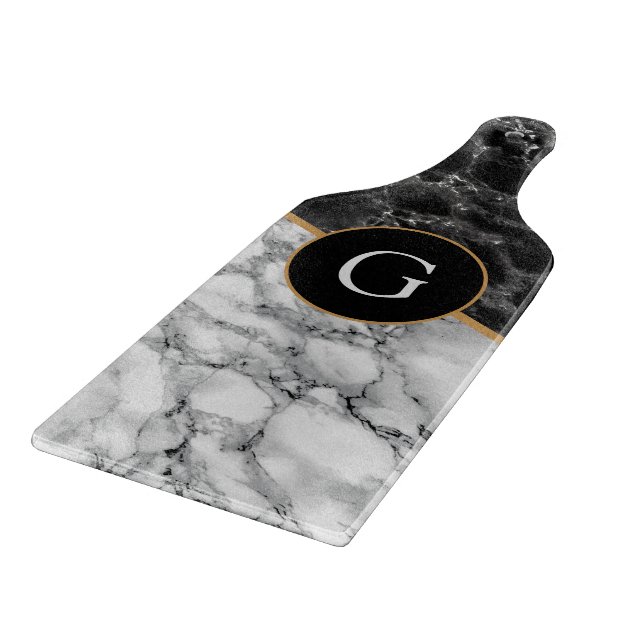 Black & White Marble Stone - Your Letter/ Age Cutting Board (Corner)