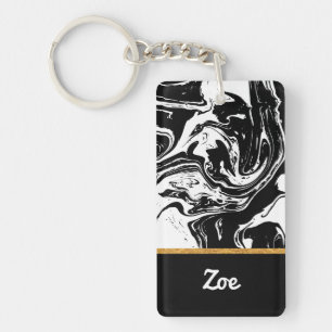 Black & White Marble Style Acrylic Keychain