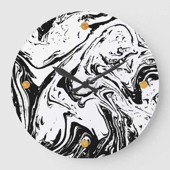 Black & White Marble Style Acrylic Wall Clock (Front)