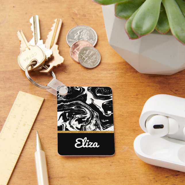 Black & White Marble Style Keychain (Desk)
