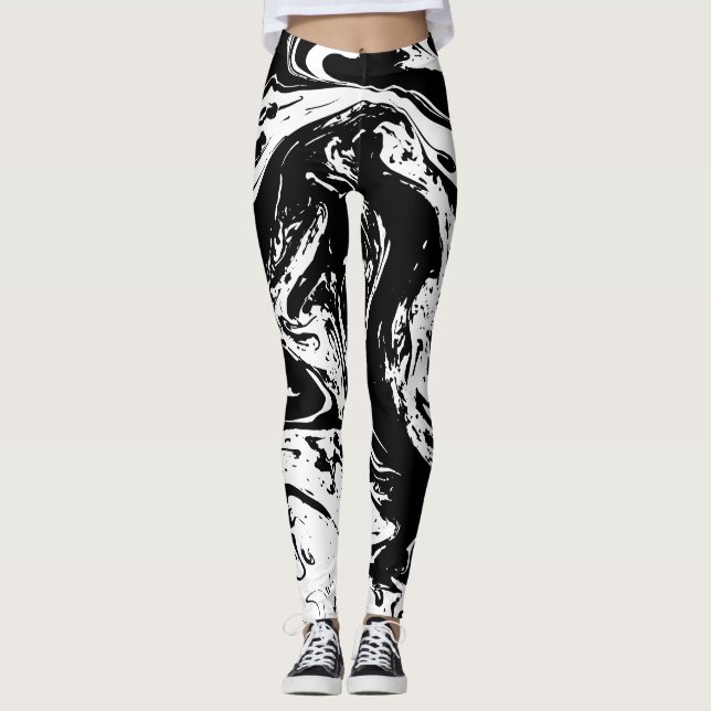 Black & White Marble Style Leggings (Front)