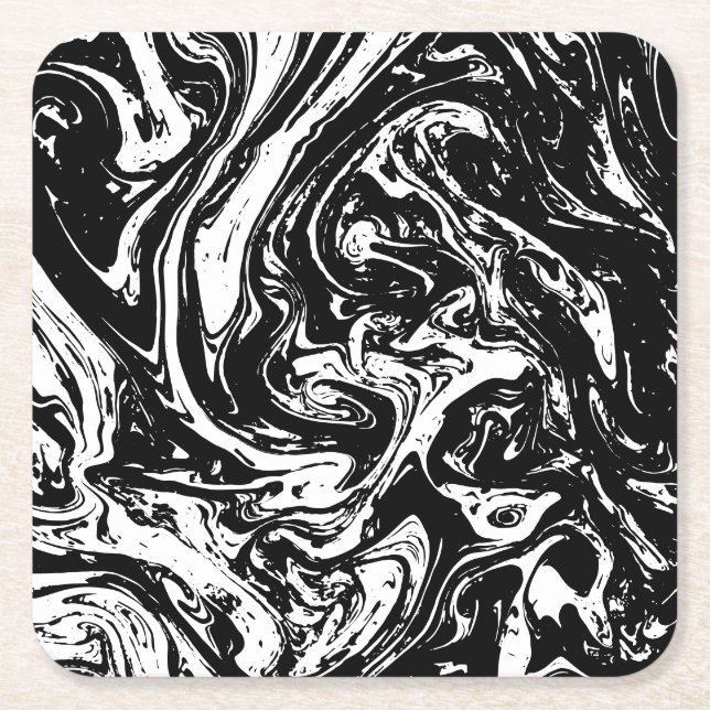 Black & White Marble Style Paper Coaster (Front)